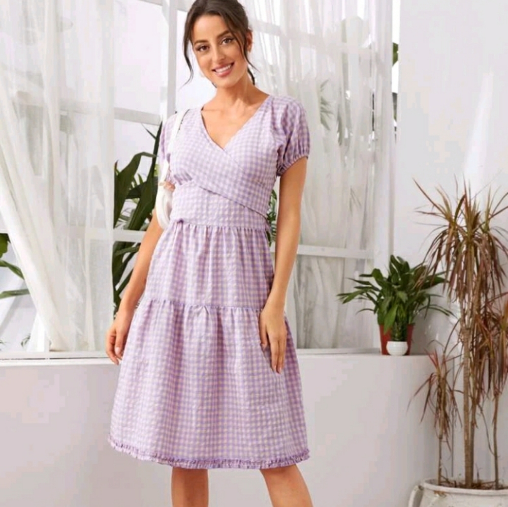 NEW Wrap Tie Back Plaid Dress